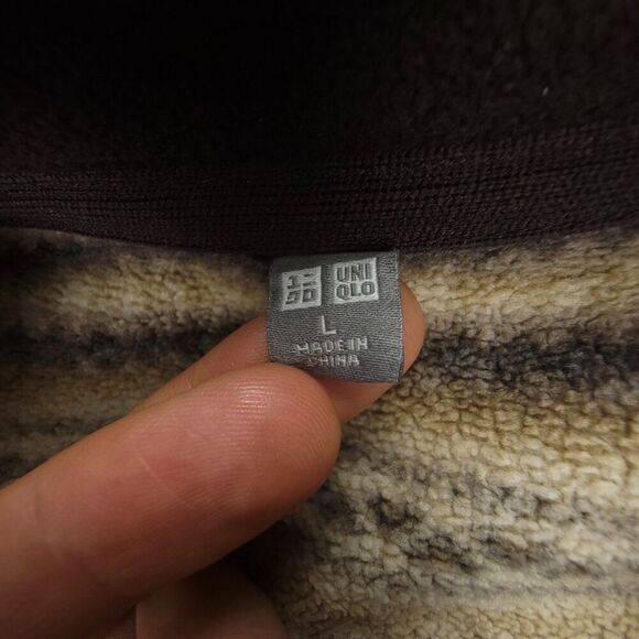 NEW Uniqlo Fleece Full Zip Jacket Teddy Sweater Brown Fair Isle Gorpcore Large - Picture 2 of 6
